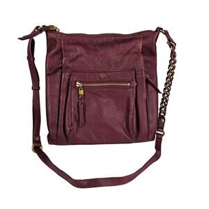 ELLIOTT LUCCA WOMEN'S GWEN BURGANDY PEBBLED LEATHER SHOULDER CROSSBODY BAG